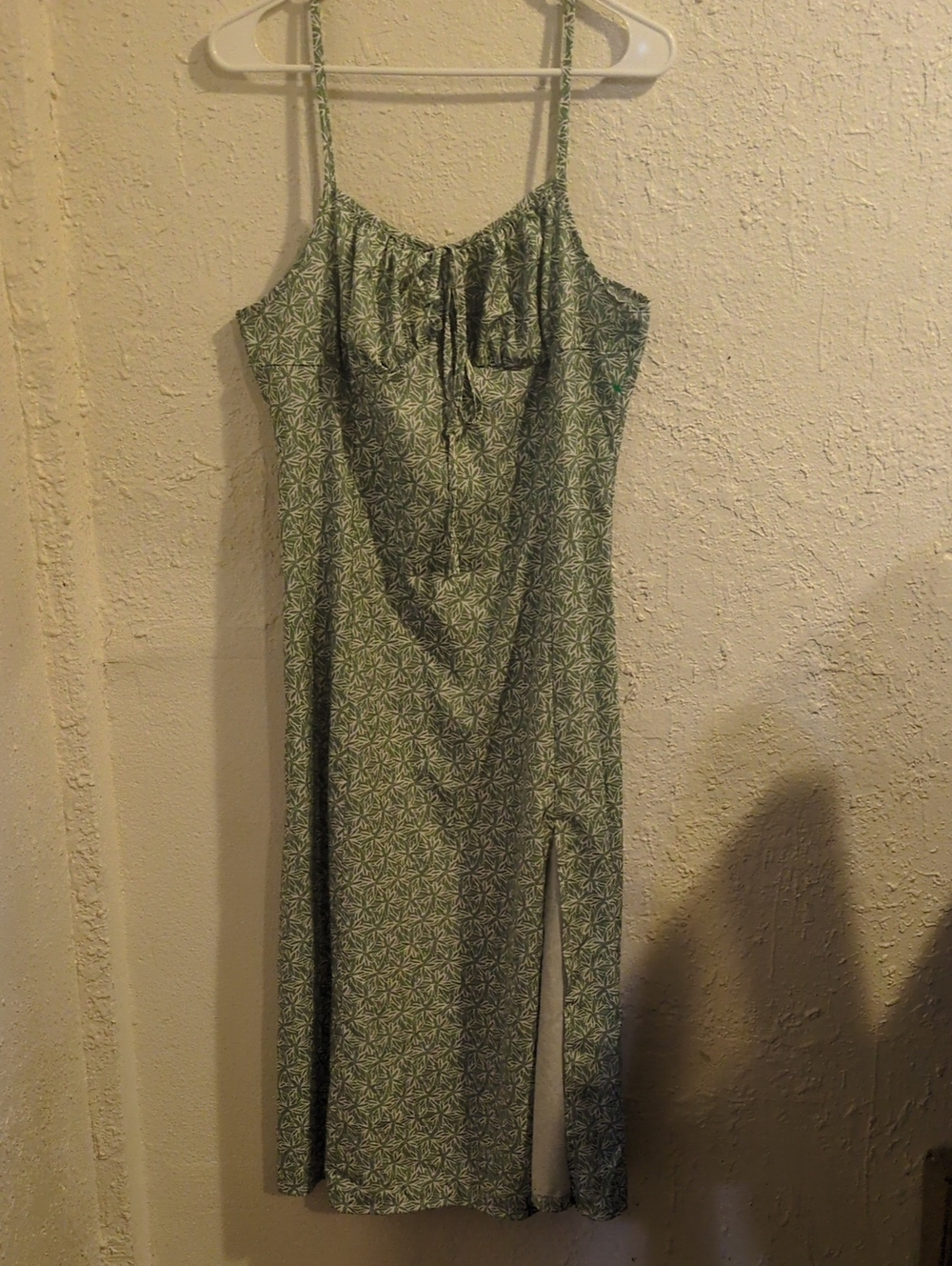 SHEIN Green Geometric Midi Slip Dress with Side Slit
